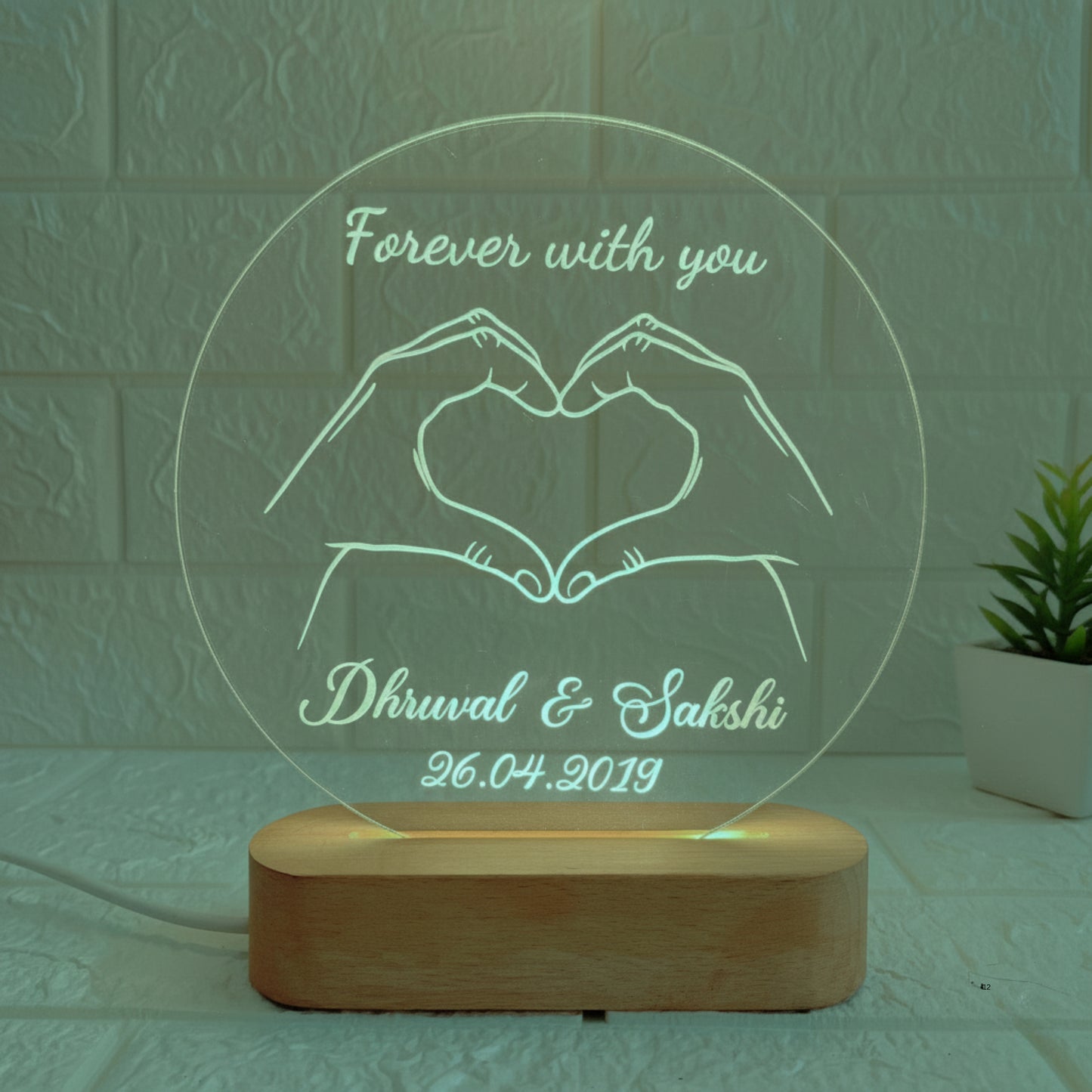 Nexify Fusion Personalised 3D Illusion Round Forever Design Night Lamp with Couple Names, Date or Text | Unique Gift for Couples, Wedding, Anniversary & Birthday | Multicolor (DNFRHA4M)