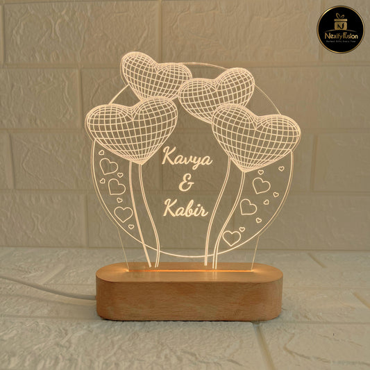 Nexify Fusion Personalised 3D Illusion Round 3Heart Design Night Lamp with Couple Names & Date | Unique Gift for Couples, Wedding, Anniversary, Birthday, Valentine’s Day & Home Decor (DNFRHE3)