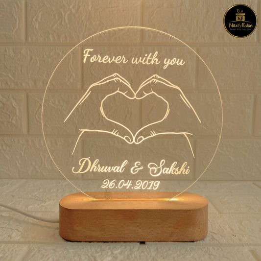 Personalised 3d illusion Round Forever Hand Design Night Lamp with Couple Names & Date/Text | Unique Gift for Couples, Wedding, Anniversary, Birthday, Valentine’s Day & Home Decor (DNFRHA4)