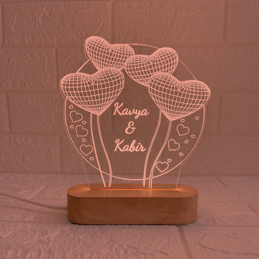 Nexify Fusion Personalised 3D Illusion Round 3Heart Night Lamp with Couple Names & Date | Gift for Couple, Wedding, Birthday, Valentine’s Day & Home Decor, Multicolor (DNFRHE3M)