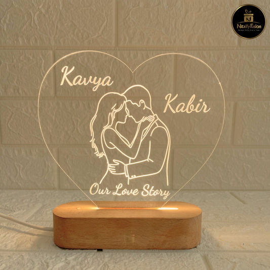 Nexify Fusion Personalised 3D Illusion Heart Couple Design Night Lamp with Couple Names or Text | Unique Gift for Couples, Wedding, Anniversary, Birthday, Valentine’s Day & Home Decor (DNFHEC2)