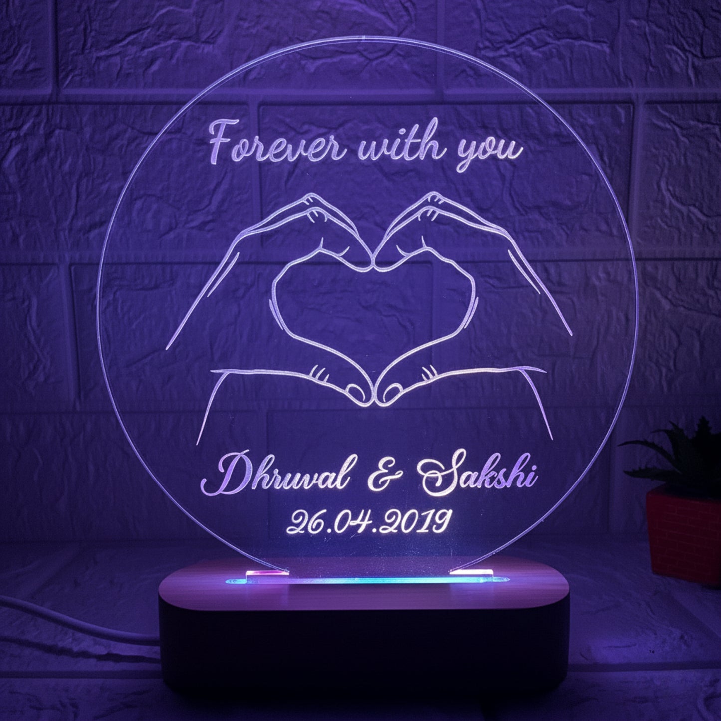 Nexify Fusion Personalised 3D Illusion Round Forever Design Night Lamp with Couple Names, Date or Text | Unique Gift for Couples, Wedding, Anniversary & Birthday | Multicolor (DNFRHA4M)