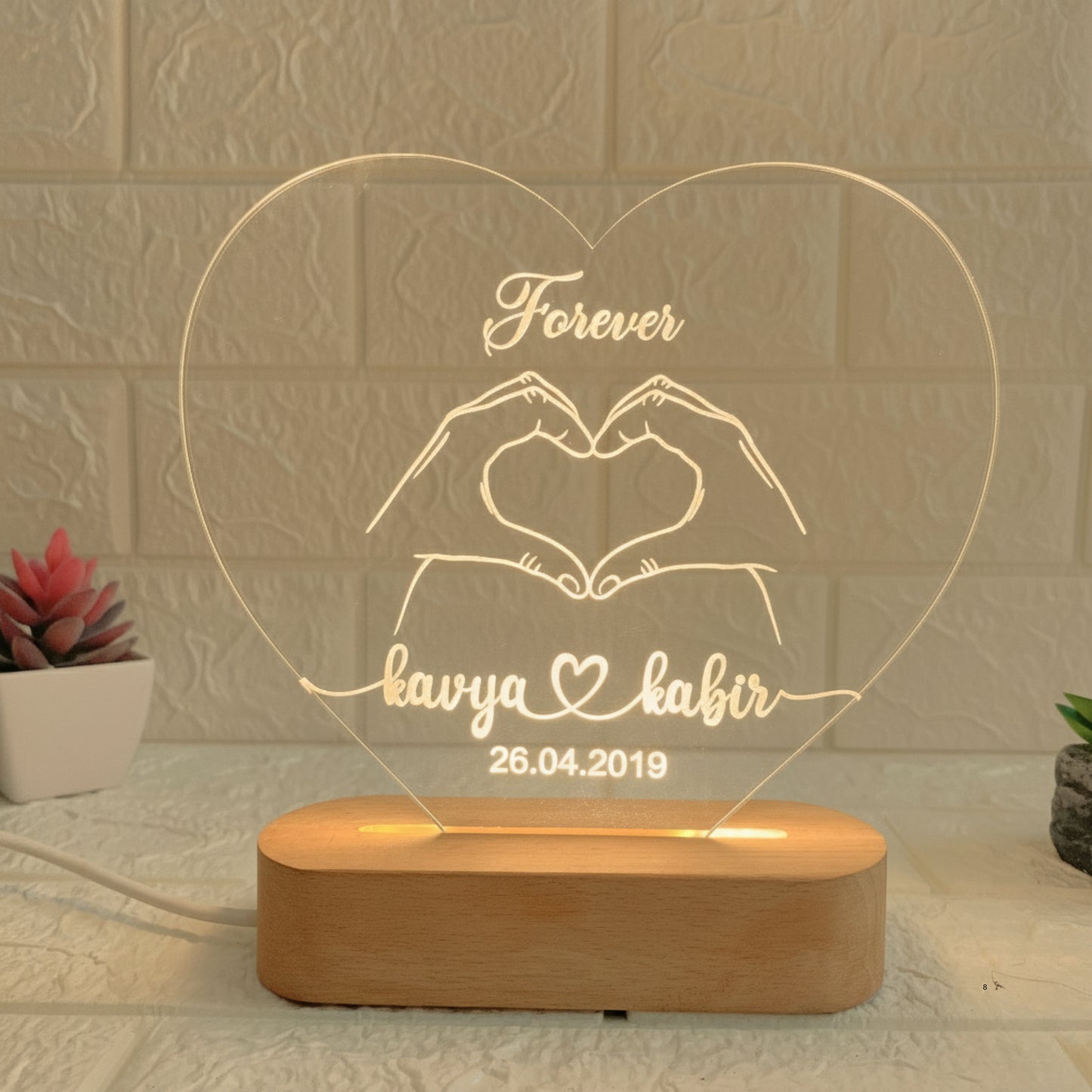 Nexify Fusion Personalised 3D Illusion Forever Hand Design Night Lamp with Couple Names & Date | Gift for Couples, Wedding, Anniversary, Birthday, Valentine’s Day & Home Decor (DNFFHA1)