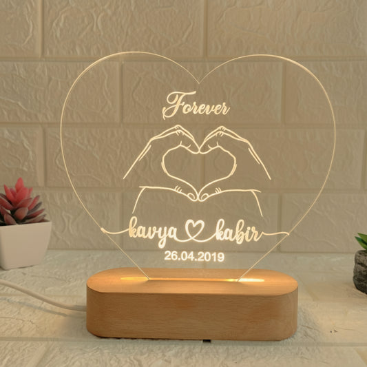 Nexify Fusion Personalised 3D Illusion Forever Hand Design Night Lamp with Couple Names & Date | Gift for Couples, Wedding, Anniversary, Birthday, Valentine’s Day & Home Decor (DNFFHA1)