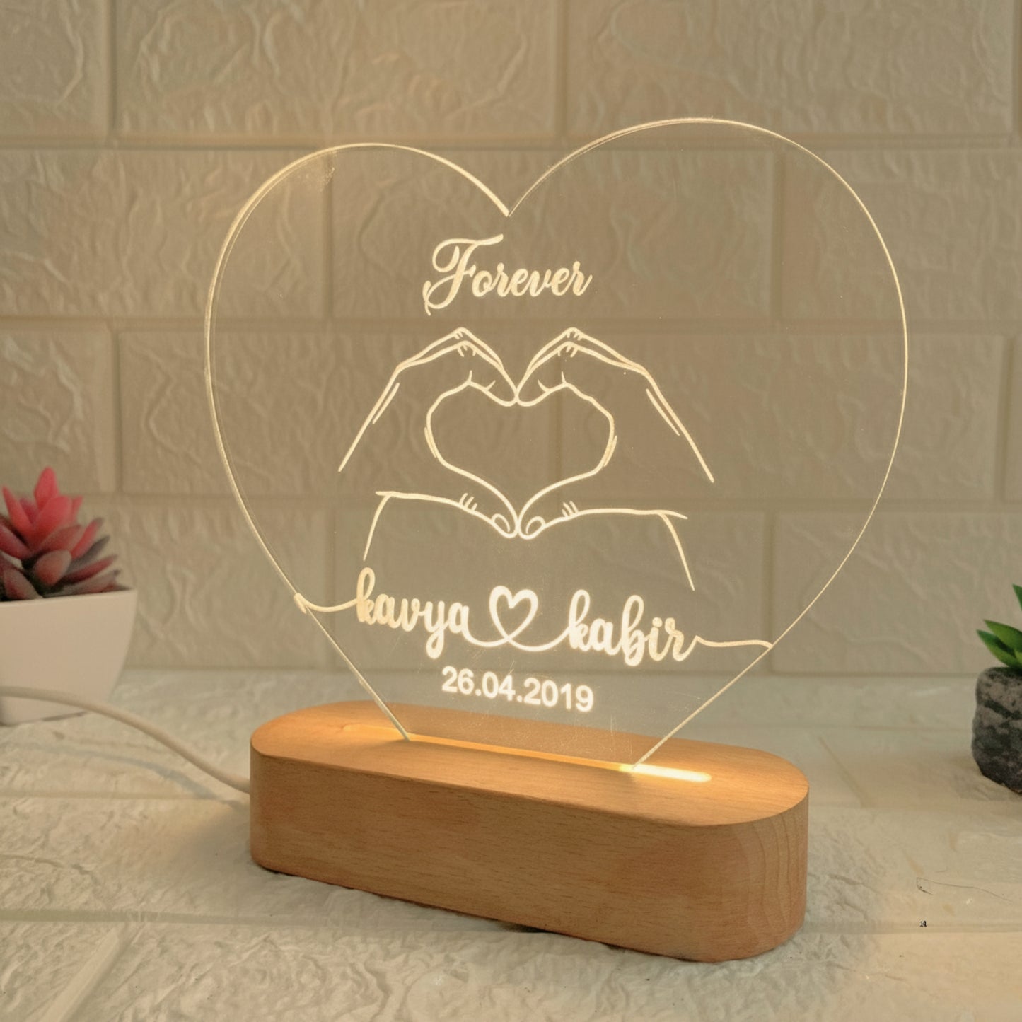 Nexify Fusion Personalised 3D Illusion Forever Hand Design Night Lamp with Couple Names & Date | Gift for Couples, Wedding, Anniversary, Birthday, Valentine’s Day & Home Decor (DNFFHA1)