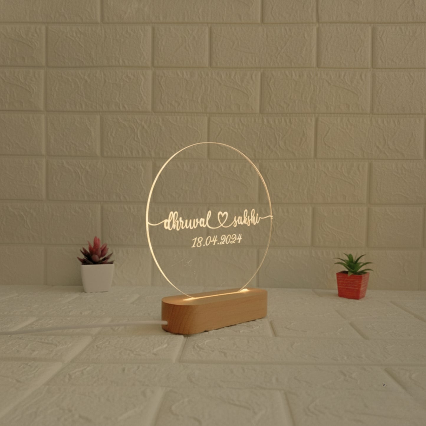 Personalised 3D Illusion Round Design with Couple Name & Date | Unique Gift for Birthday, Wedding, Anniversary, Valentine’s Day & Home Decor (DNFRTE6)