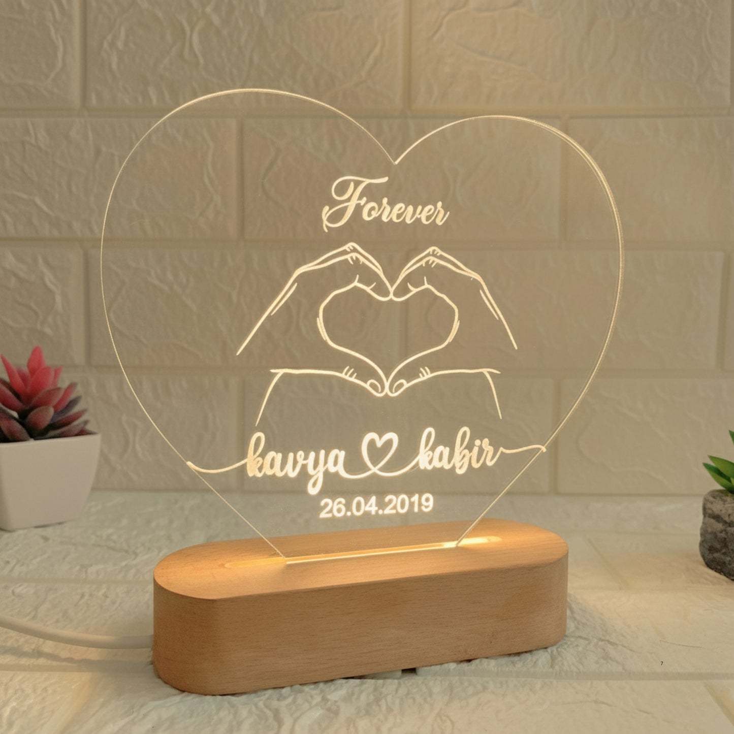 Nexify Fusion Personalised 3D Illusion Forever Hand Design Night Lamp with Couple Names & Date | Gift for Couples, Wedding, Anniversary, Birthday, Valentine’s Day & Home Decor (DNFFHA1)