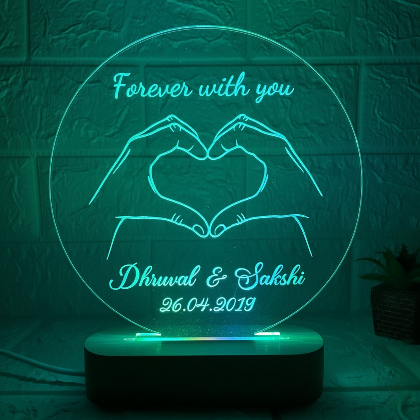 Nexify Fusion Personalised 3D Illusion Round Forever Design Night Lamp with Couple Names, Date or Text | Unique Gift for Couples, Wedding, Anniversary & Birthday | Multicolor (DNFRHA4M)