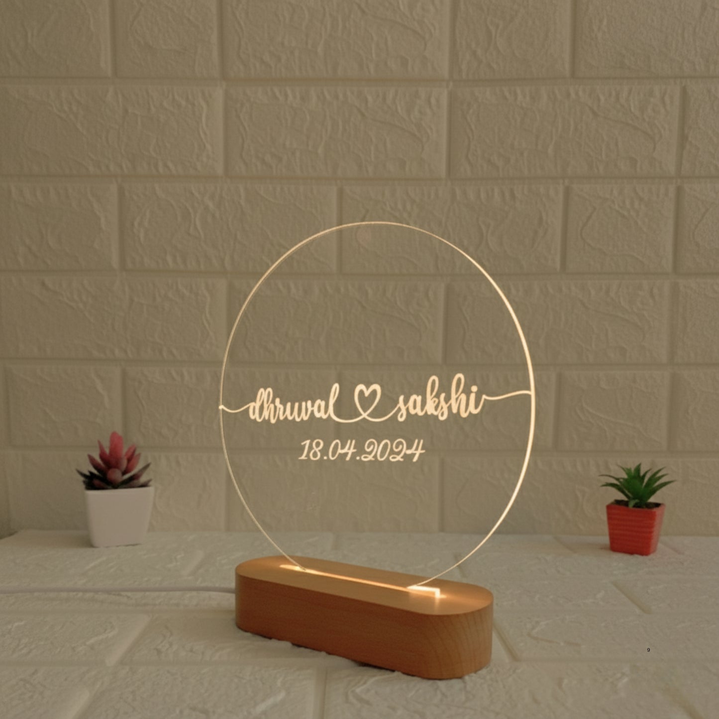 Personalised 3D Illusion Round Design with Couple Name & Date | Unique Gift for Birthday, Wedding, Anniversary, Valentine’s Day & Home Decor (DNFRTE6)