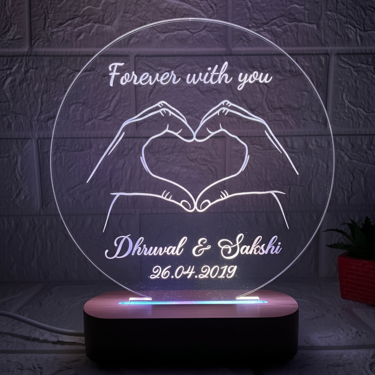 Nexify Fusion Personalised 3D Illusion Round Forever Design Night Lamp with Couple Names, Date or Text | Unique Gift for Couples, Wedding, Anniversary & Birthday | Multicolor (DNFRHA4M)