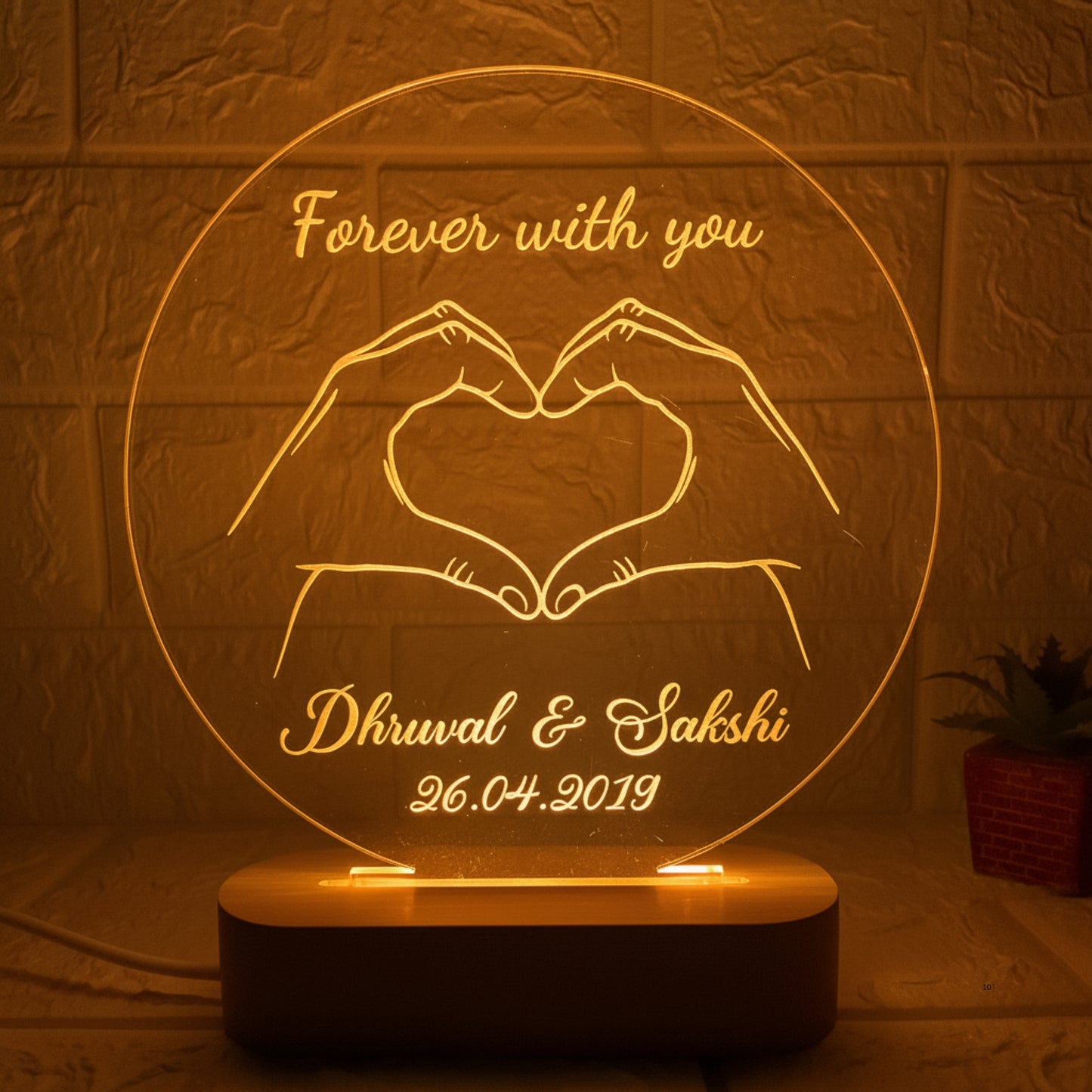 Nexify Fusion Personalised 3D Illusion Round Forever Design Night Lamp with Couple Names, Date or Text | Unique Gift for Couples, Wedding, Anniversary & Birthday | Multicolor (DNFRHA4M)