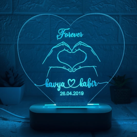 Nexify Fusion Personalised Forever Hand 3D Illusion LED Lamp with Couple Names, Date or Text | Unique Gift for Couples, Anniversary, Wedding, Birthday, Valentine’s Day & Home Decoration, Multicolor (DNFFHA1M)